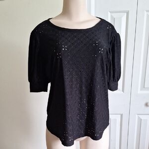 3/$20 Kim & Cami Black Eyelet Blouse Size Large